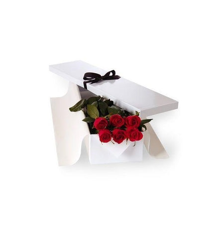Valentine's Day 6 Red Roses White Box